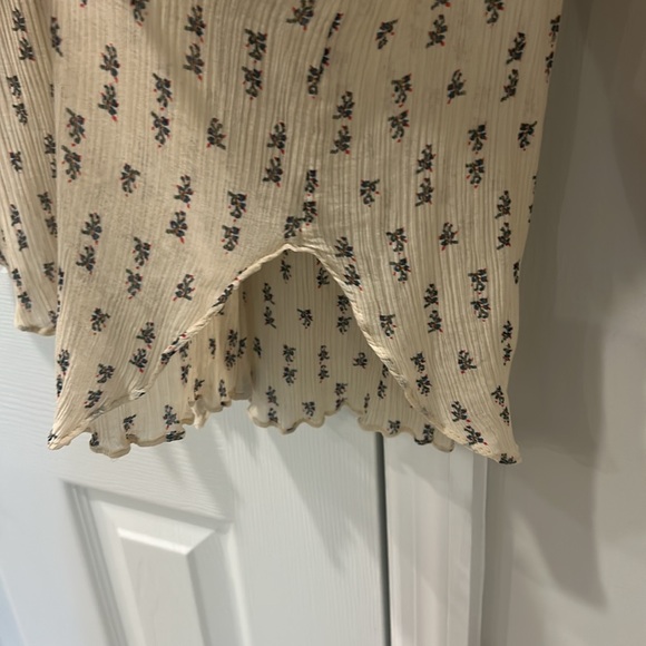 MASSIMO DUTTI Ivory Black Print Dress Shirt Blouse Button Down Ruffle Blouse L - Picture 5 of 8